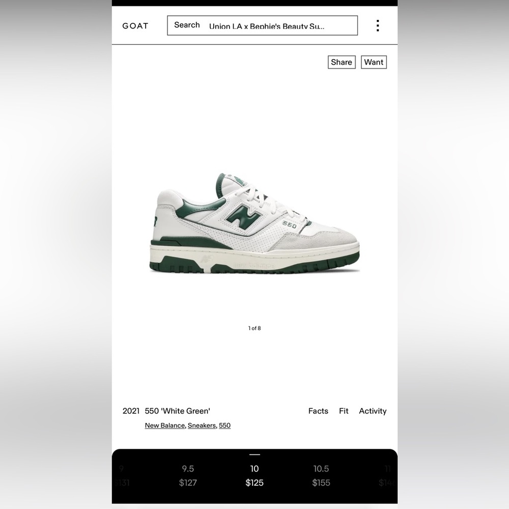 BRAND NEW WOMENS SIZE 10 “WHITE GREEN” NEW BALANCE 550s